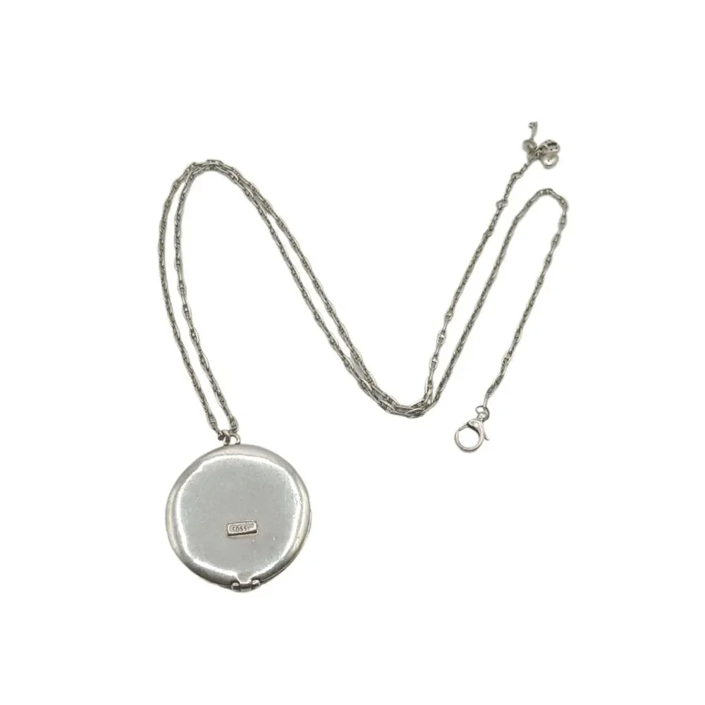 Fossil Locket Pendant Necklace 35” Silver Tone Charms Geometric Boho Chic Aztec